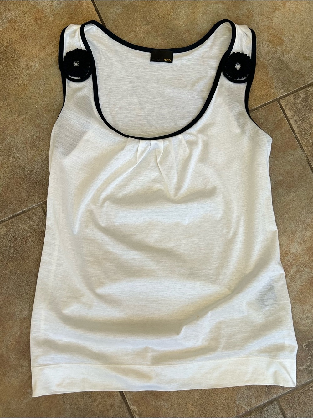 Vintage Fendi  White Tank with Black Trim and Rosette  Detail ~ gorgeous!